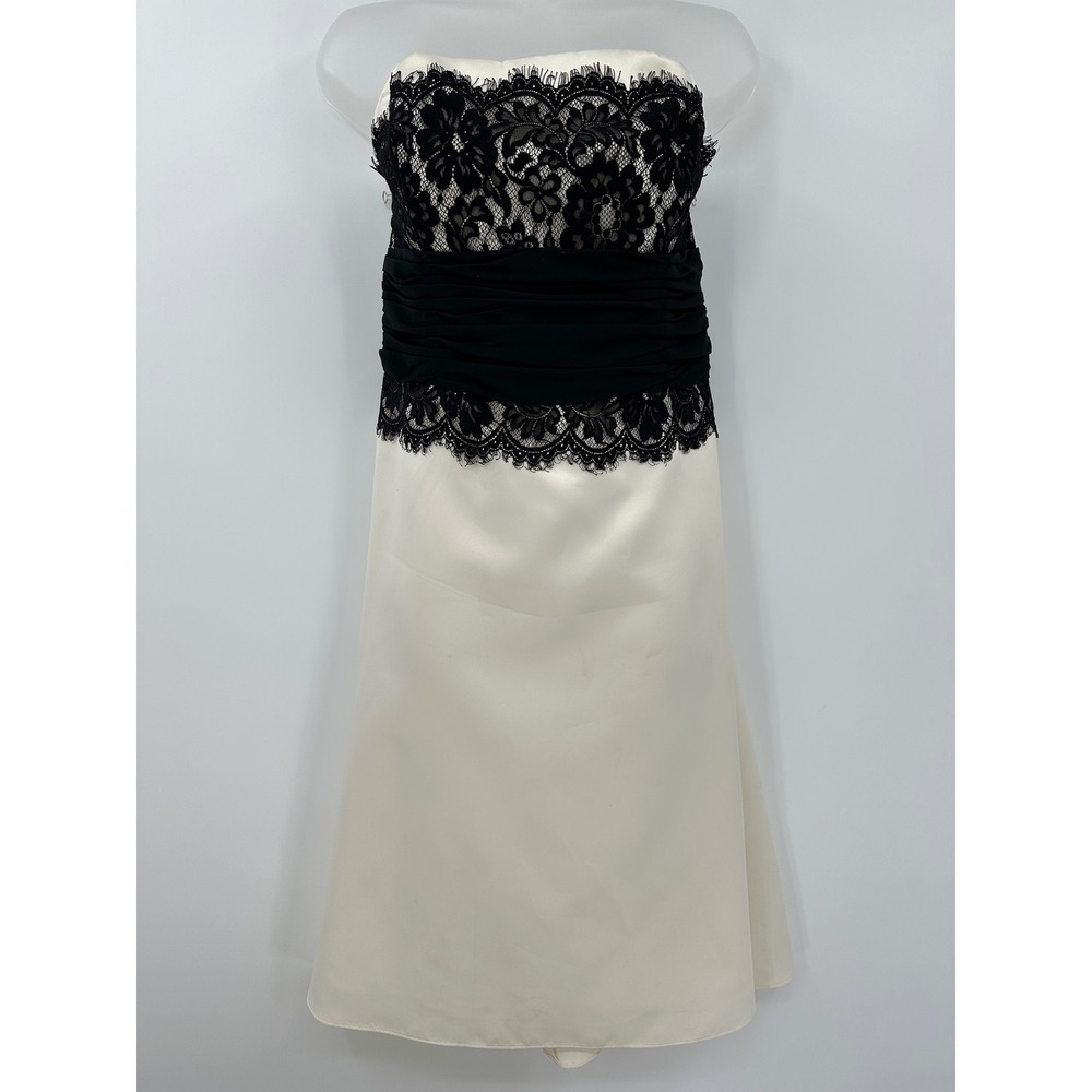 WHBM White House Black Market 14 Strapless Dress Black Lace Party Cocktail Event